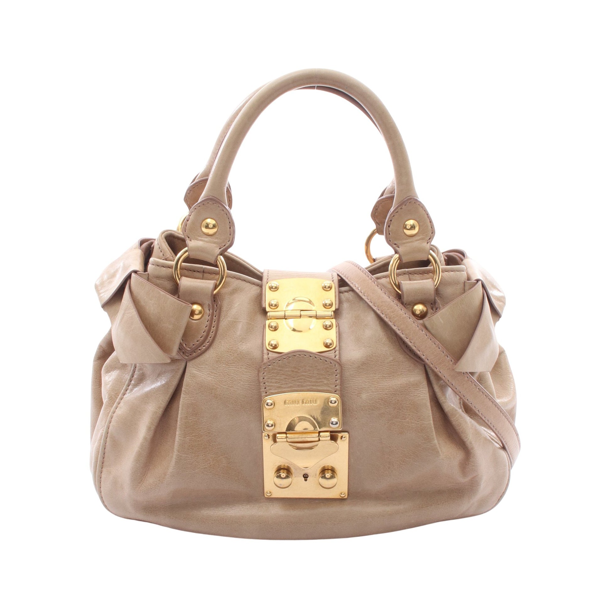 サイドリボン 2WAY ハンドバッグ レザー ベージュ ミュウミュウ バッグ miu miu