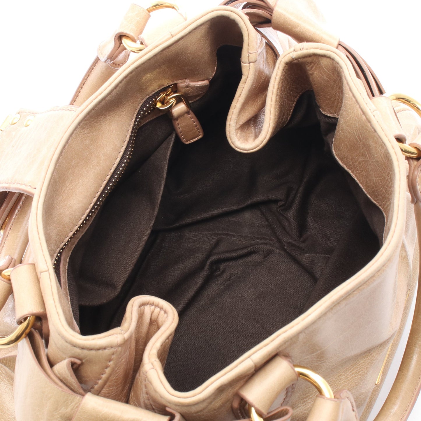 サイドリボン 2WAY ハンドバッグ レザー ベージュ ミュウミュウ バッグ miu miu