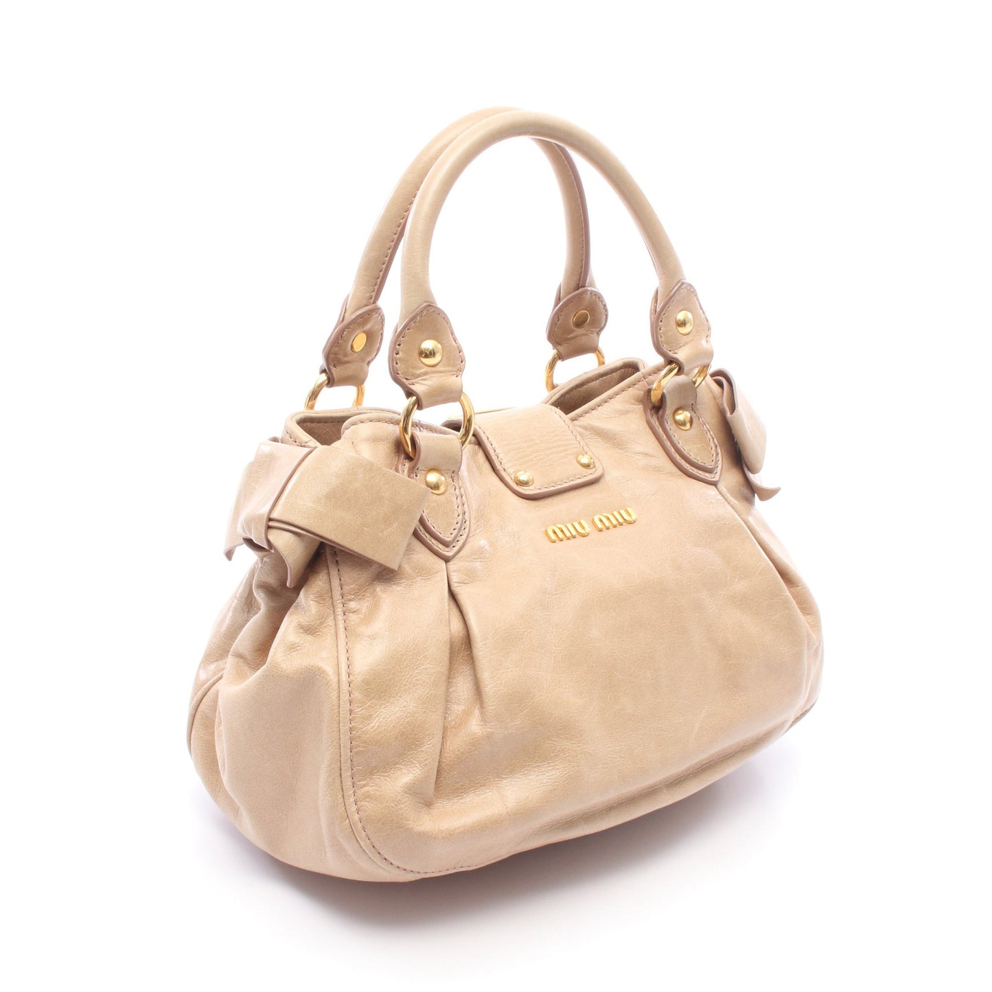 サイドリボン 2WAY ハンドバッグ レザー ベージュ ミュウミュウ バッグ miu miu