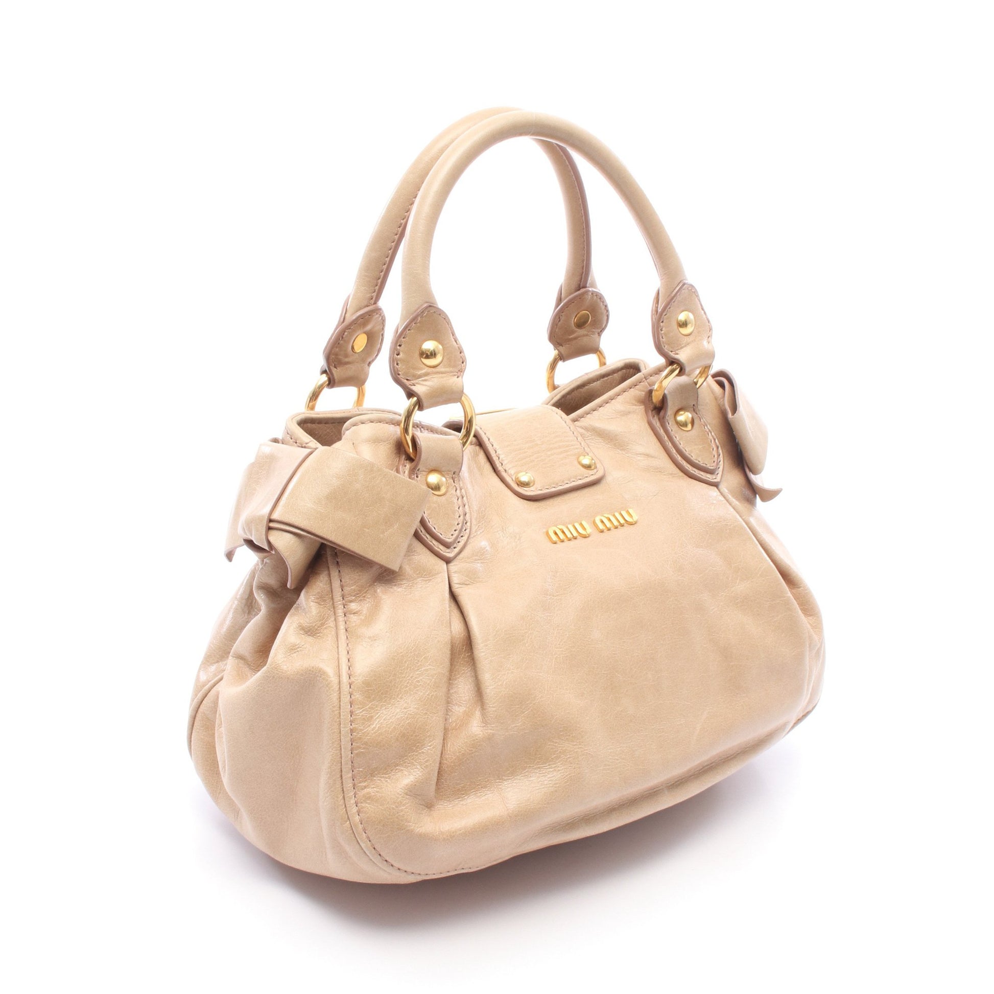 サイドリボン 2WAY ハンドバッグ レザー ベージュ ミュウミュウ バッグ miu miu