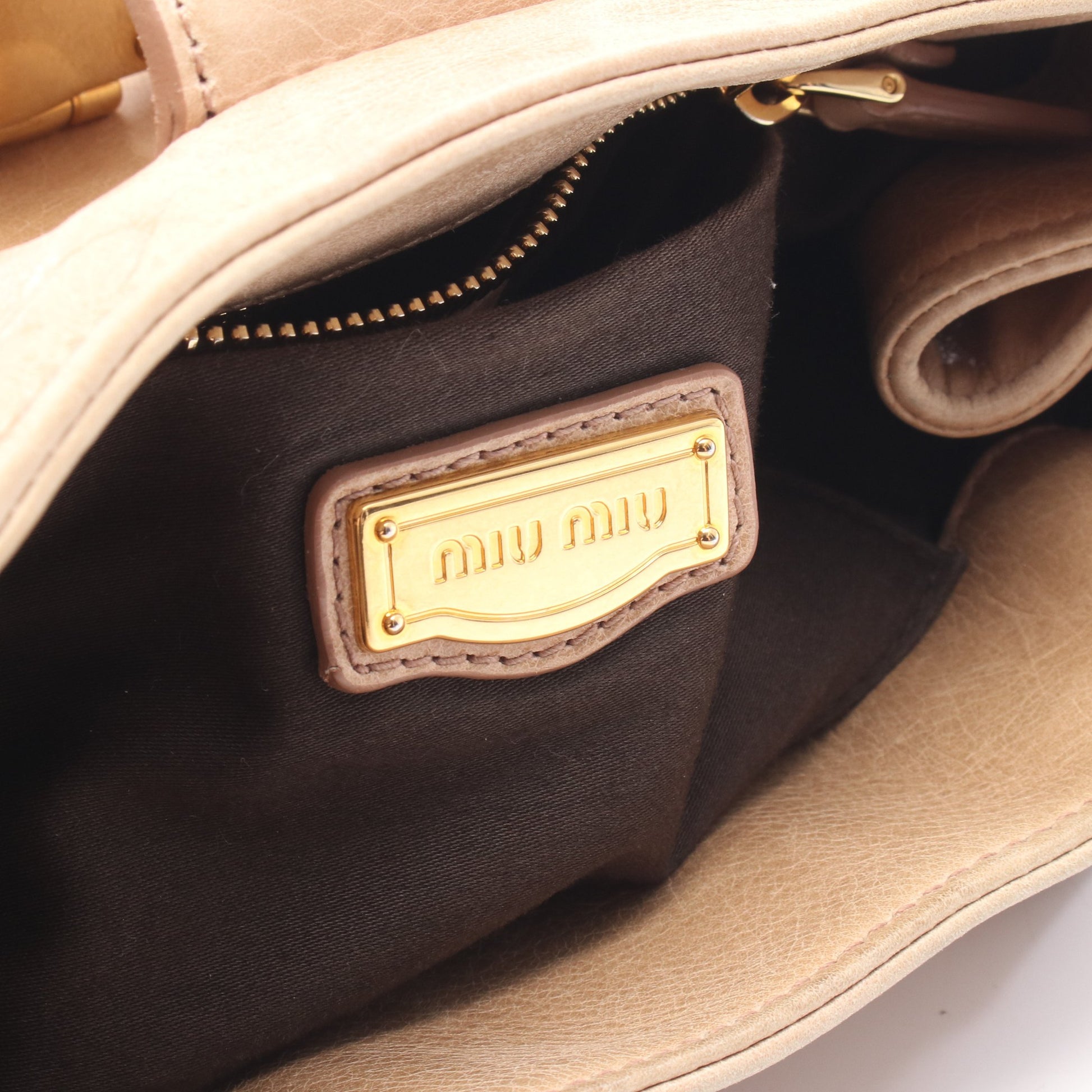 サイドリボン 2WAY ハンドバッグ レザー ベージュ ミュウミュウ バッグ miu miu