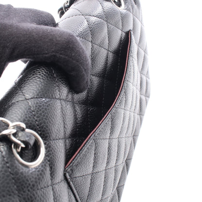マトラッセ Wフラップ Wチェーンショルダーバッグ キャビアスキン ブラック シルバー金具 シャネル バッグ CHANEL