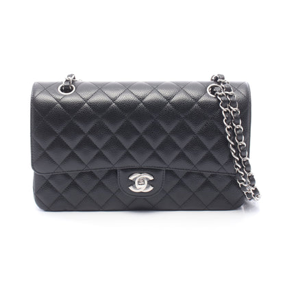 マトラッセ Wフラップ Wチェーンショルダーバッグ キャビアスキン ブラック シルバー金具 シャネル バッグ CHANEL