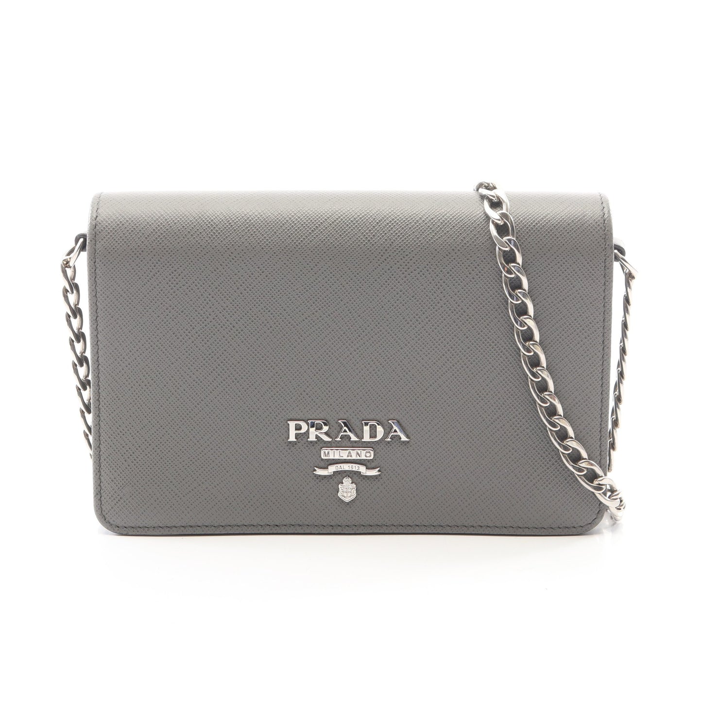 SAFFIANO LUX チェーンウォレット サフィアーノレザー グレー プラダ