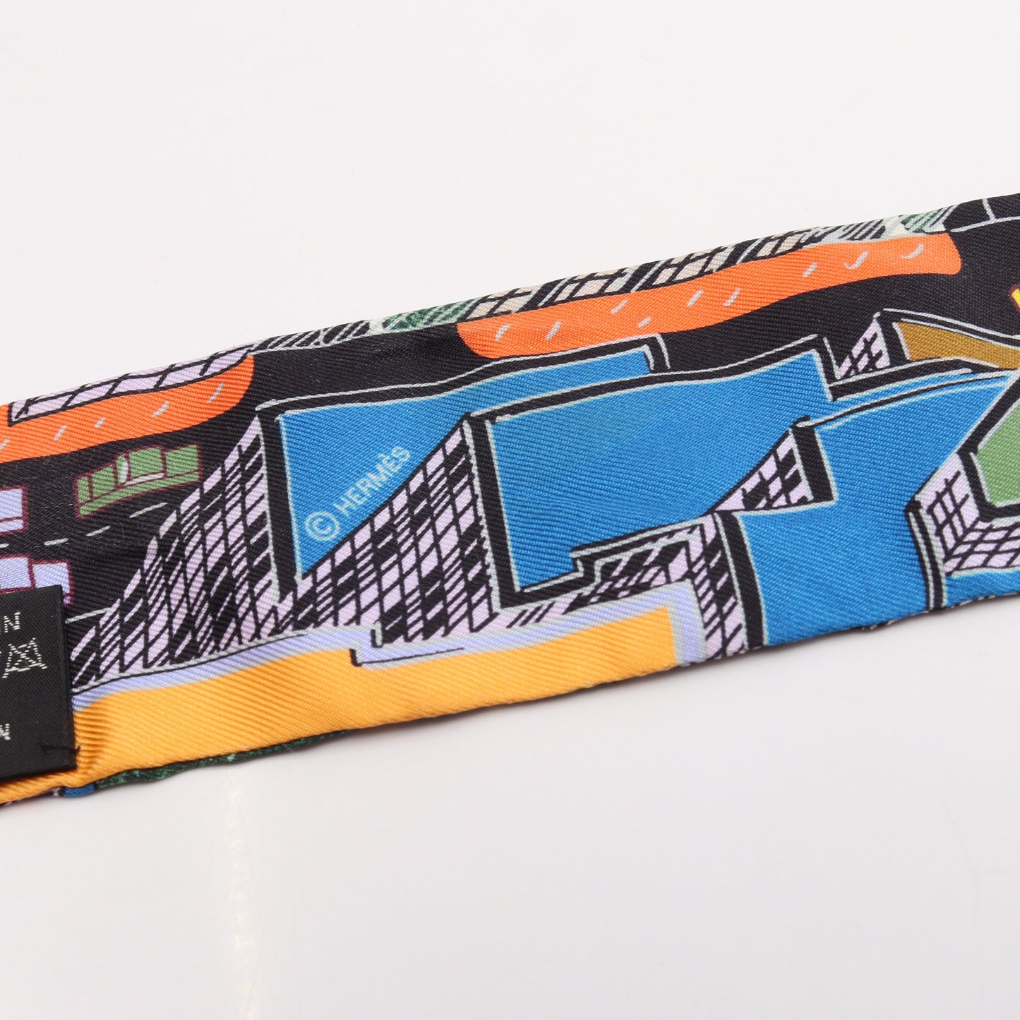 ツイリー PANTIN CITY リボン スカーフ シルク ブラック マルチカラー エルメス