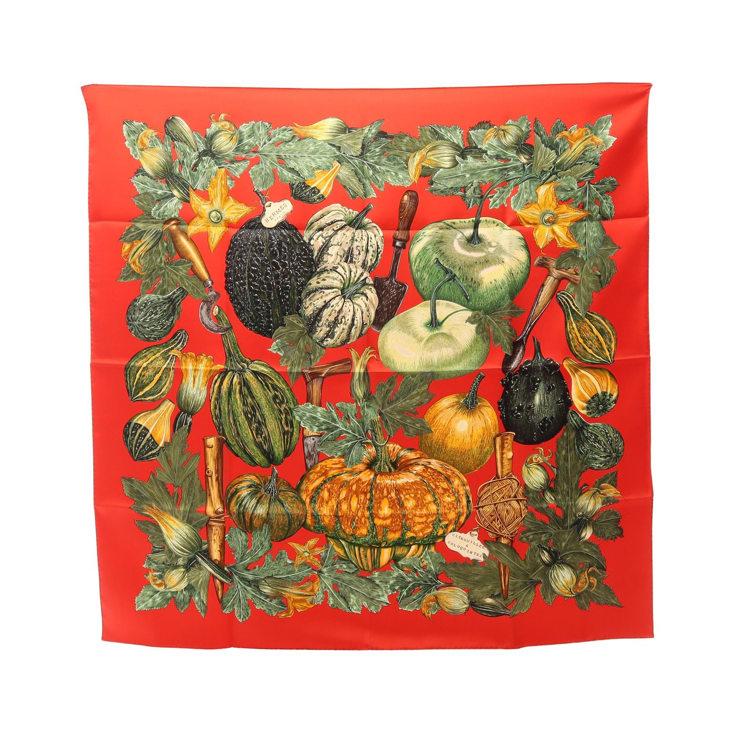 カレ90 CITROUILLES ET COLOQUINTES スカーフ シルク レッド グリーン マルチカラー エルメス