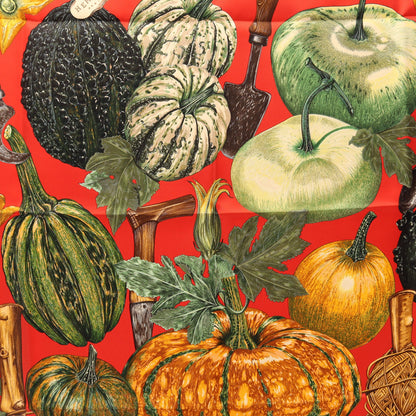 カレ90 CITROUILLES ET COLOQUINTES スカーフ シルク レッド グリーン マルチカラー エルメス