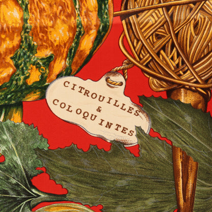 カレ90 CITROUILLES ET COLOQUINTES スカーフ シルク レッド グリーン マルチカラー エルメス