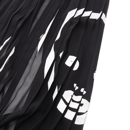 プリーツ プリント 巻き スカート ブラック ホワイト キディル