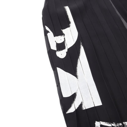 プリーツ プリント 巻き スカート ブラック ホワイト キディル