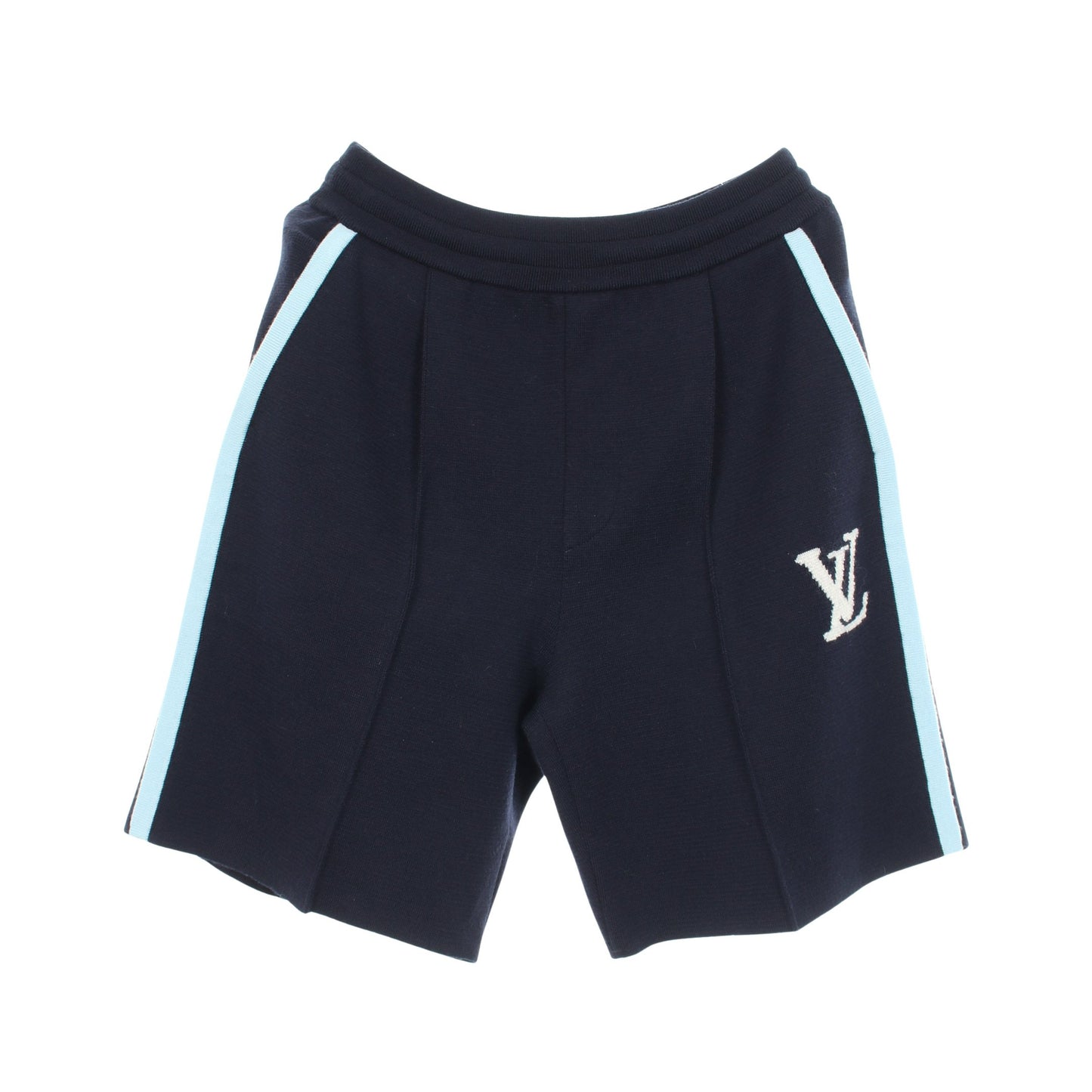 LVロゴ ニット ハーフ パンツ ウール ネイビー ライトブルー ルイヴィトン