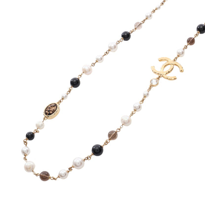 ココマーク ネックレス GP フェイクパール ラインストーン ゴールド オフホワイト クリア A24S シャネル