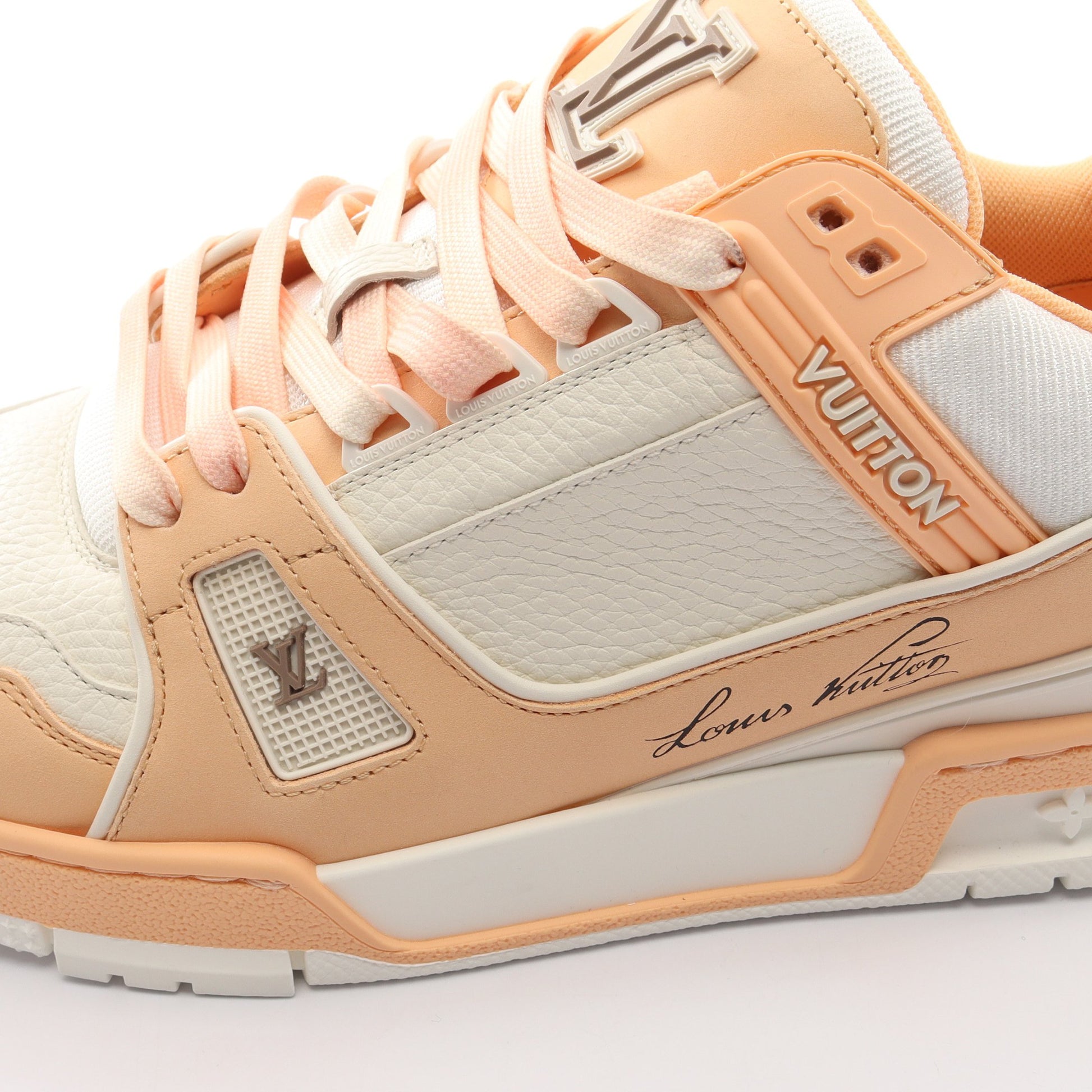 LVトレイナーライン スニーカー レザー ヌバック ライトオレンジ オフホワイト ルイヴィトン シューズ LOUIS VUITTON