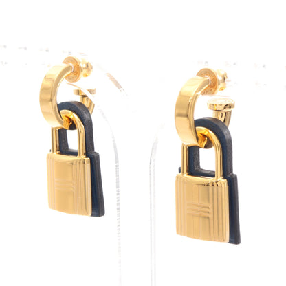 オーケリー D刻印 ピアス GP レザー ネイビー ゴールド エルメス アクセサリー HERMES