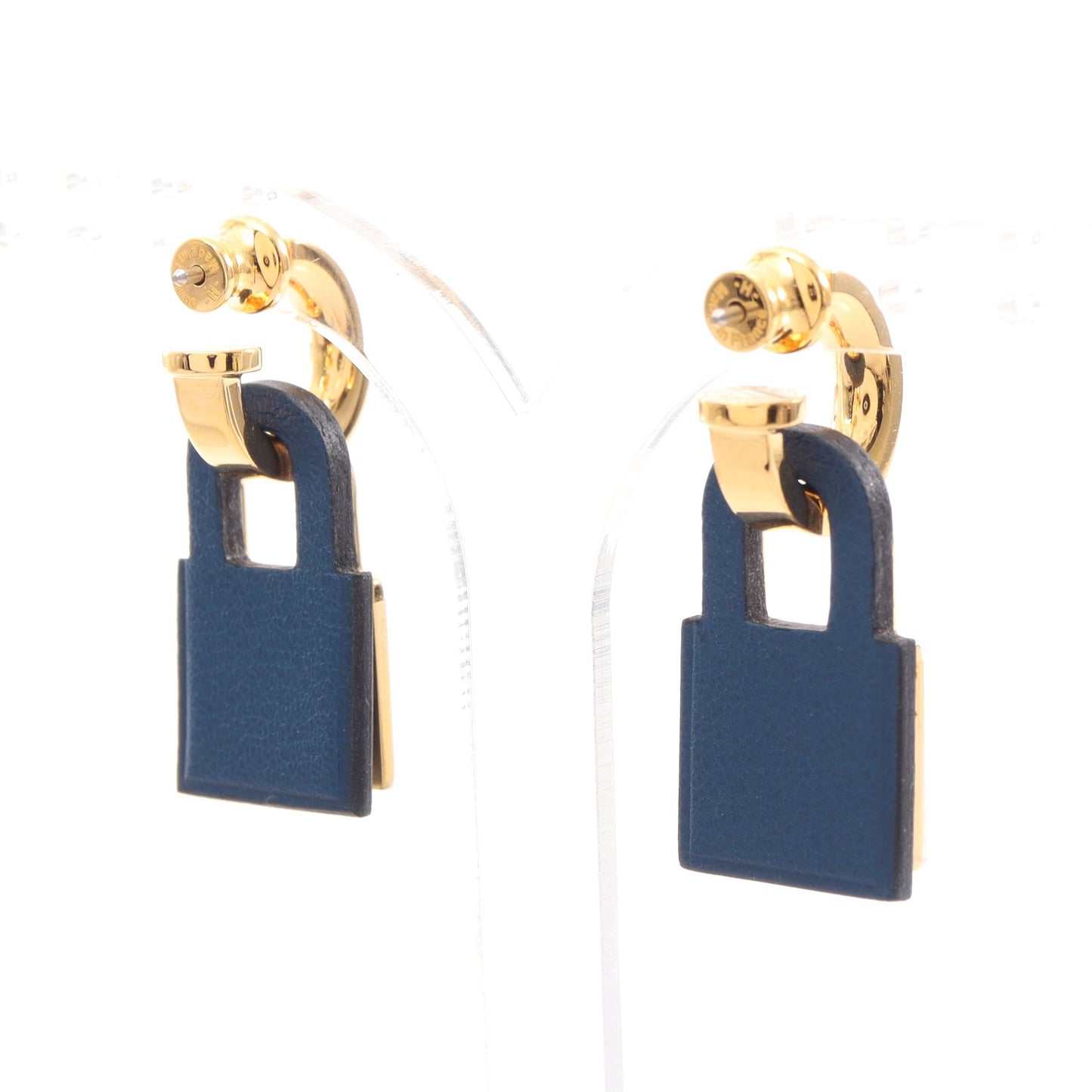 オーケリー D刻印 ピアス GP レザー ネイビー ゴールド エルメス アクセサリー HERMES