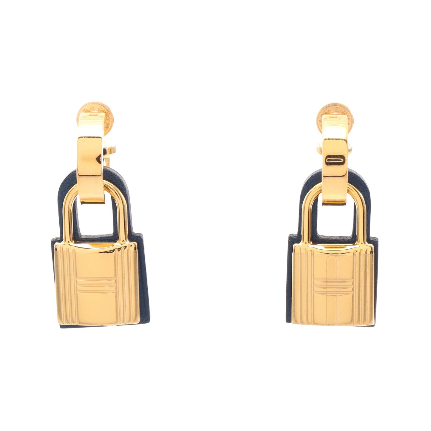 オーケリー D刻印 ピアス GP レザー ネイビー ゴールド エルメス アクセサリー HERMES