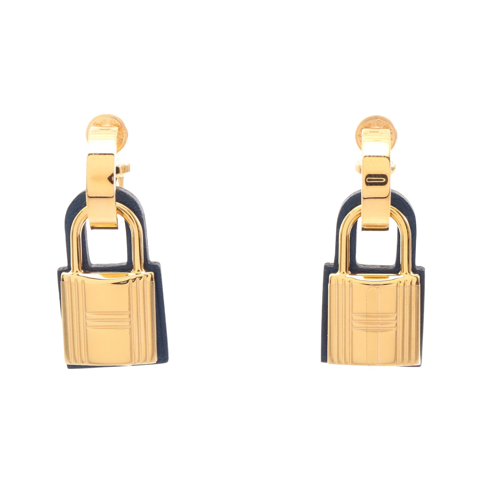 オーケリー D刻印 ピアス GP レザー ネイビー ゴールド エルメス アクセサリー HERMES