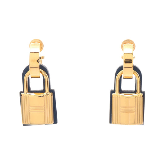オーケリー D刻印 ピアス GP レザー ネイビー ゴールド エルメス アクセサリー HERMES