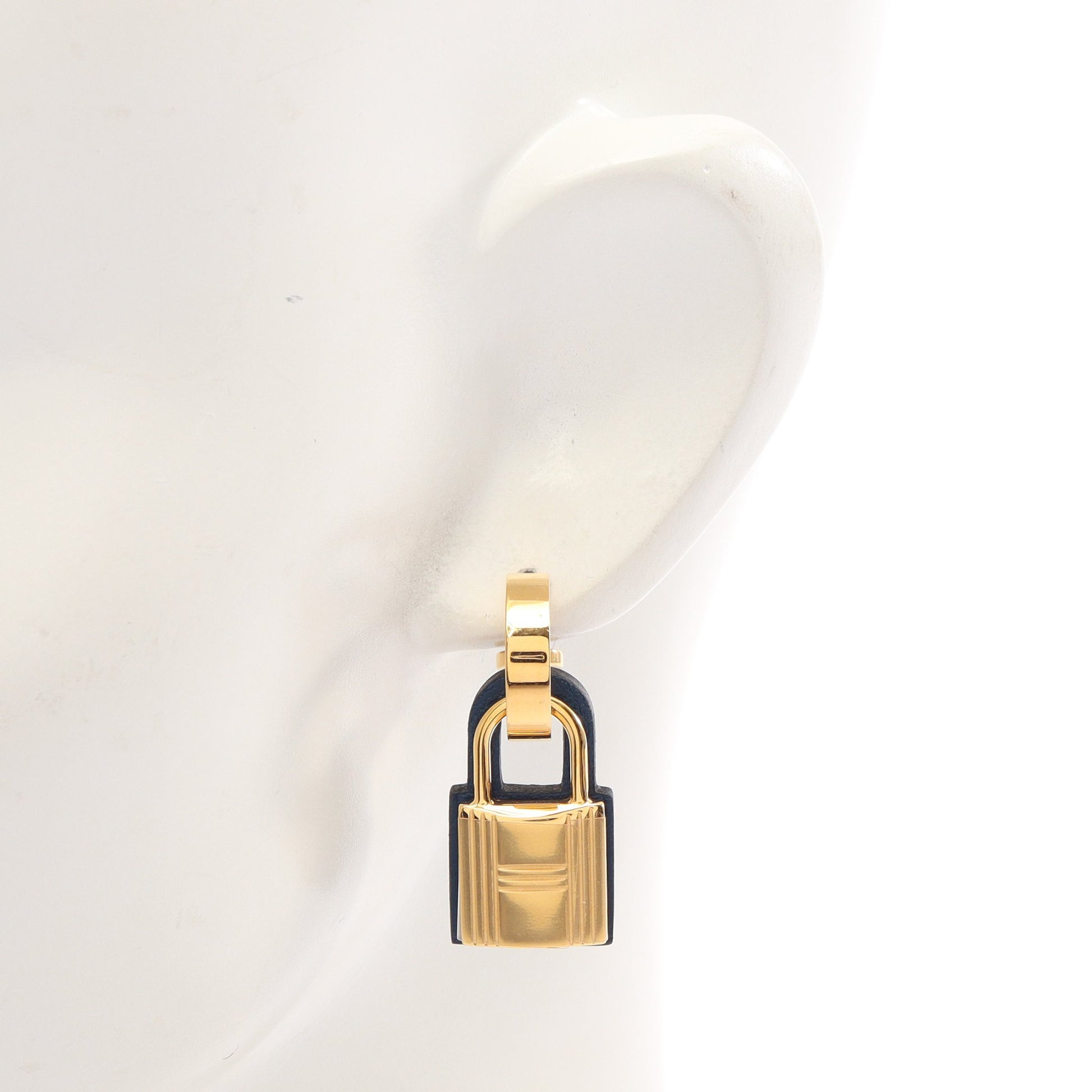 オーケリー D刻印 ピアス GP レザー ネイビー ゴールド エルメス アクセサリー HERMES