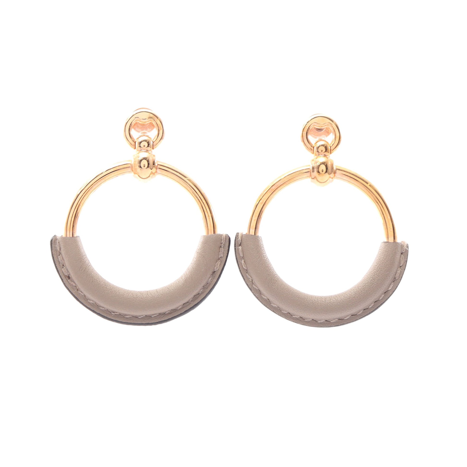 ループ グラン ピアス GP レザー ピンクゴールド グレーベージュ エルメス アクセサリー HERMES
