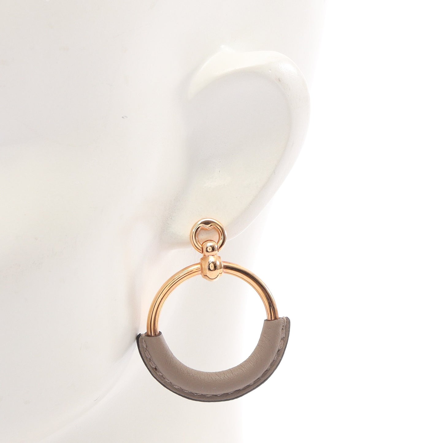 ループ グラン ピアス GP レザー ピンクゴールド グレーベージュ エルメス アクセサリー HERMES