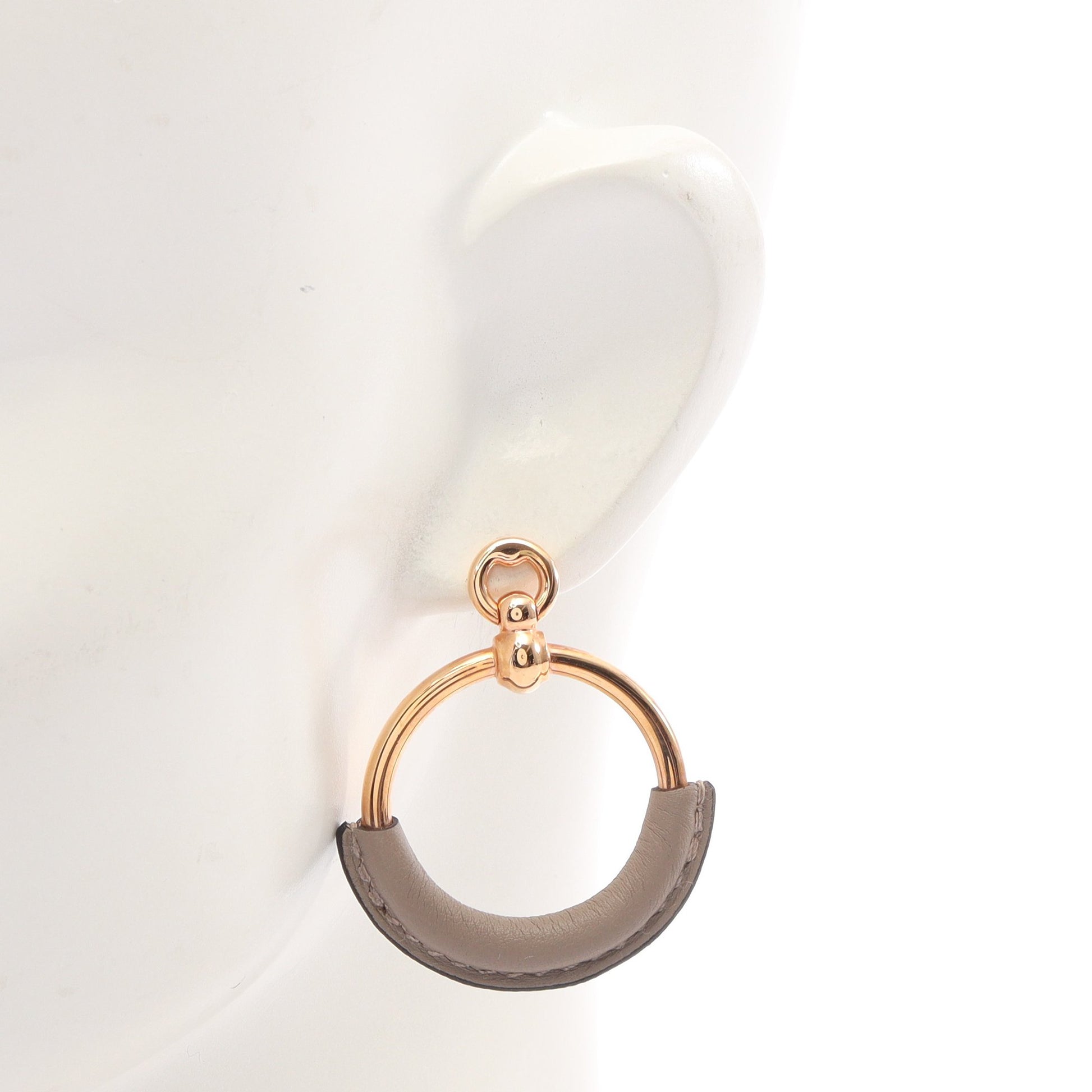 ループ グラン ピアス GP レザー ピンクゴールド グレーベージュ エルメス アクセサリー HERMES