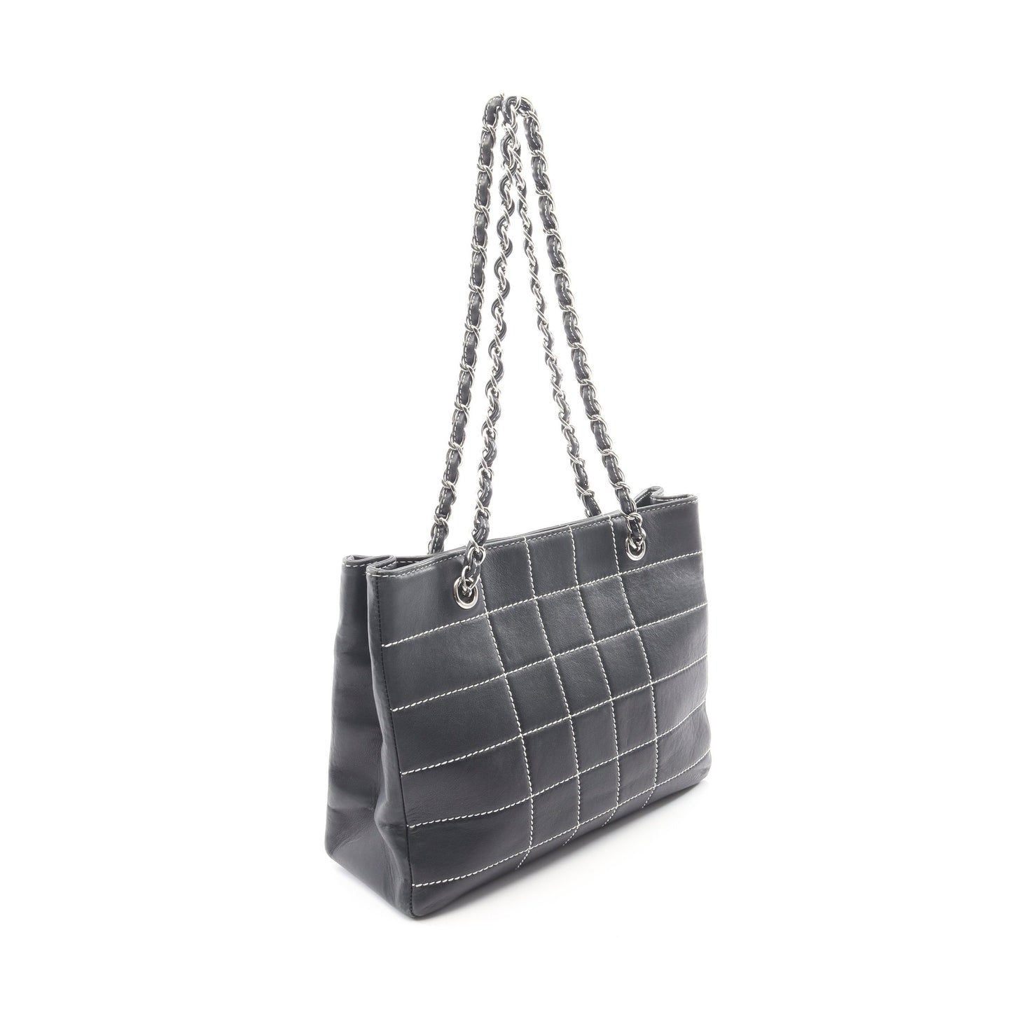 チョコバー チェーンショルダーバッグ チェーントートバッグ レザー ダークネイビー シルバー金具 シャネル バッグ CHANEL