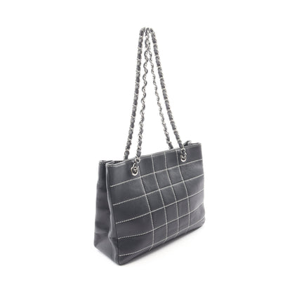 チョコバー チェーンショルダーバッグ チェーントートバッグ レザー ダークネイビー シルバー金具 シャネル バッグ CHANEL