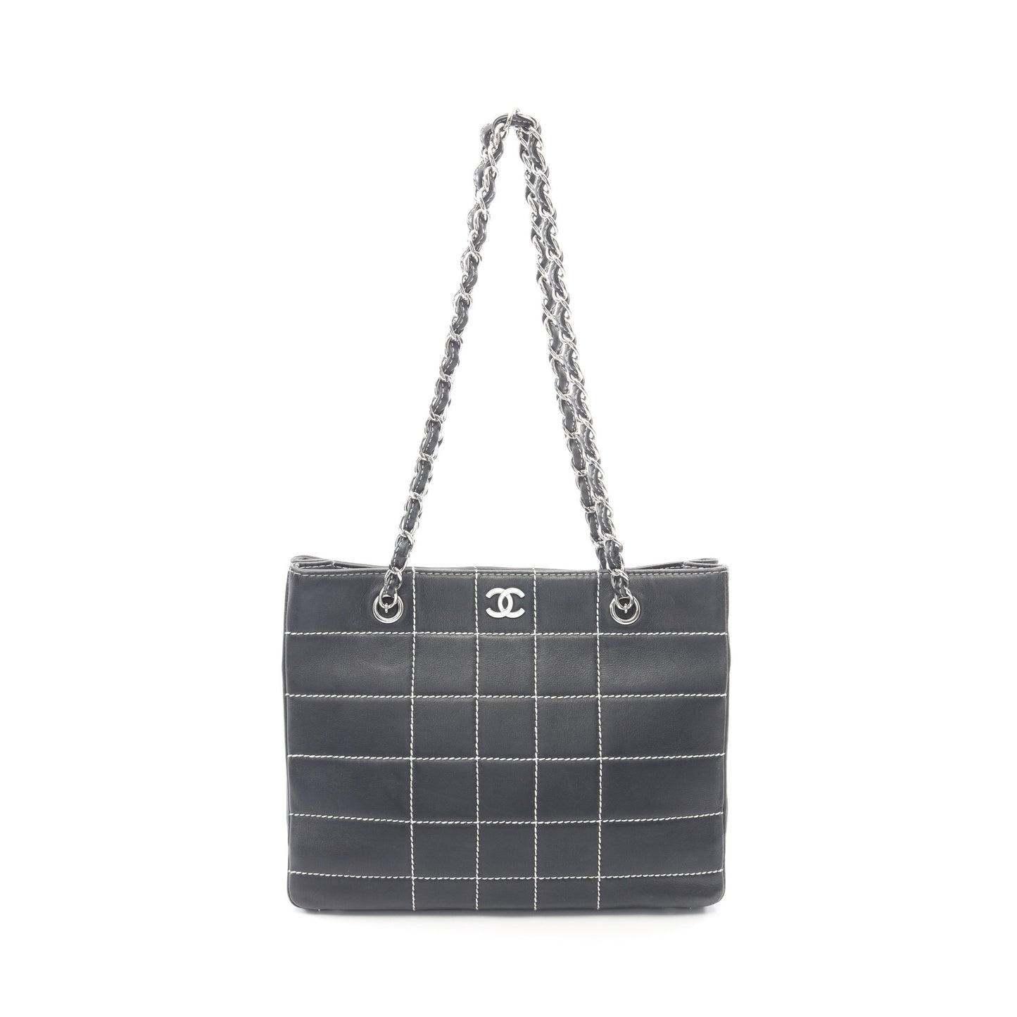 チョコバー チェーンショルダーバッグ チェーントートバッグ レザー ダークネイビー シルバー金具 シャネル バッグ CHANEL