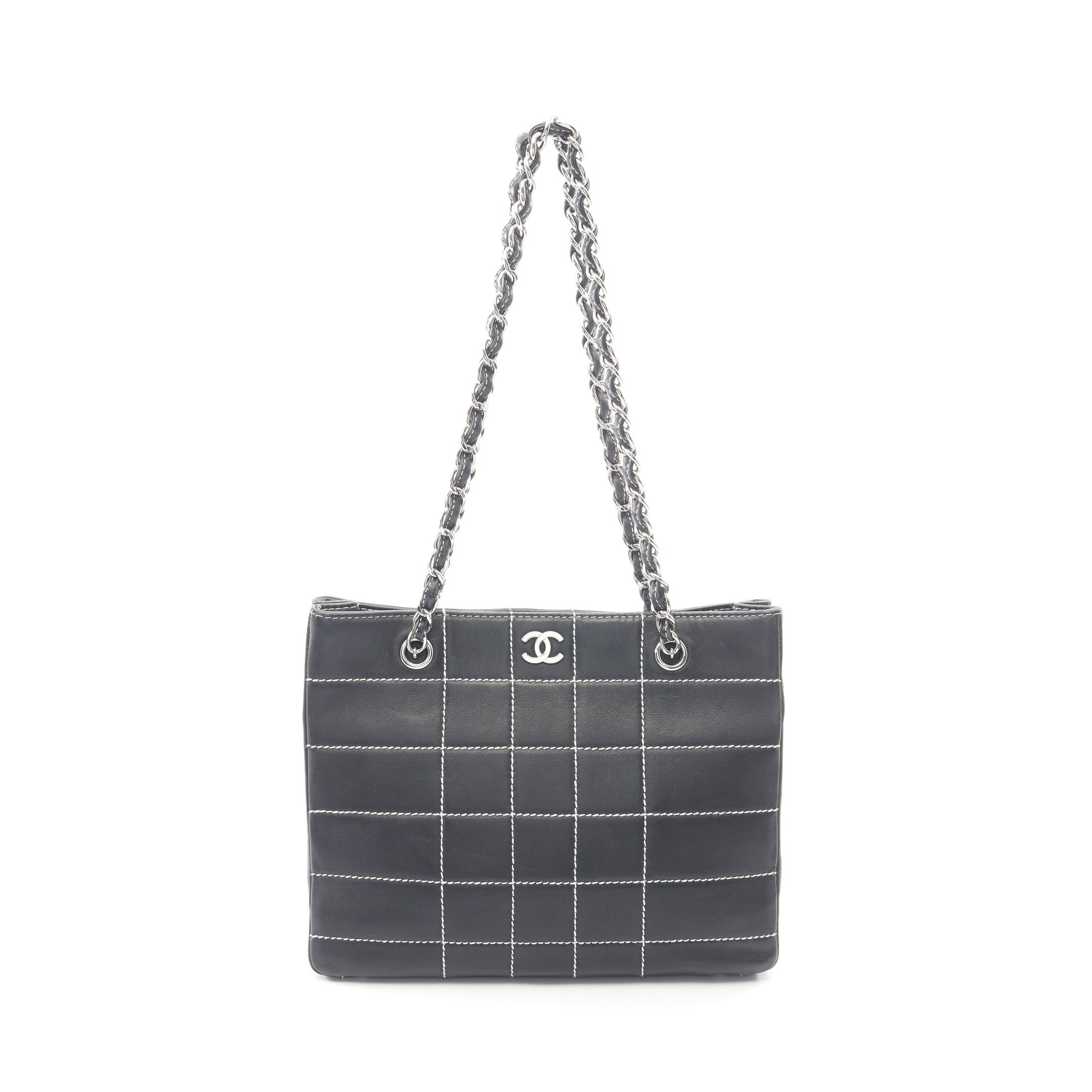 チョコバー チェーンショルダーバッグ チェーントートバッグ レザー ダークネイビー シルバー金具 シャネル バッグ CHANEL