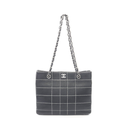チョコバー チェーンショルダーバッグ チェーントートバッグ レザー ダークネイビー シルバー金具 シャネル バッグ CHANEL