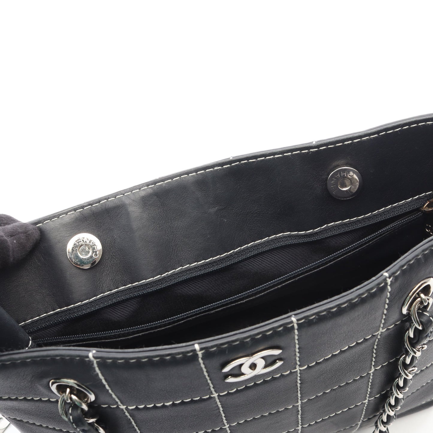 チョコバー チェーンショルダーバッグ チェーントートバッグ レザー ダークネイビー シルバー金具 シャネル バッグ CHANEL