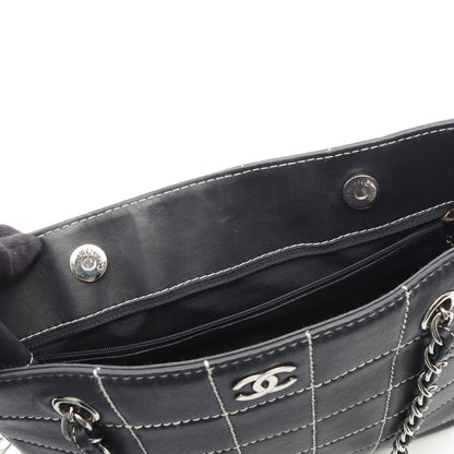 チョコバー チェーンショルダーバッグ チェーントートバッグ レザー ダークネイビー シルバー金具 シャネル バッグ CHANEL