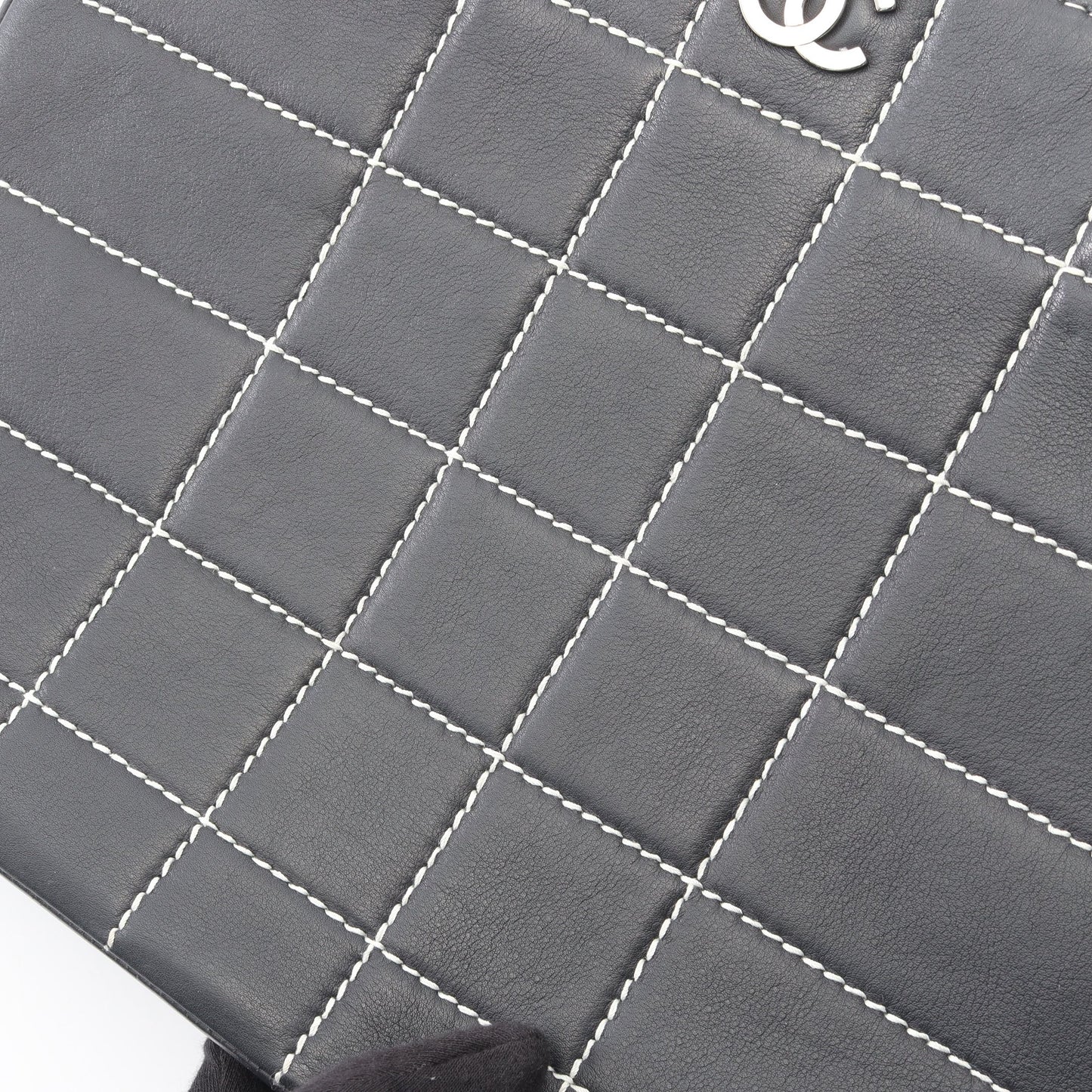 チョコバー チェーンショルダーバッグ チェーントートバッグ レザー ダークネイビー シルバー金具 シャネル バッグ CHANEL