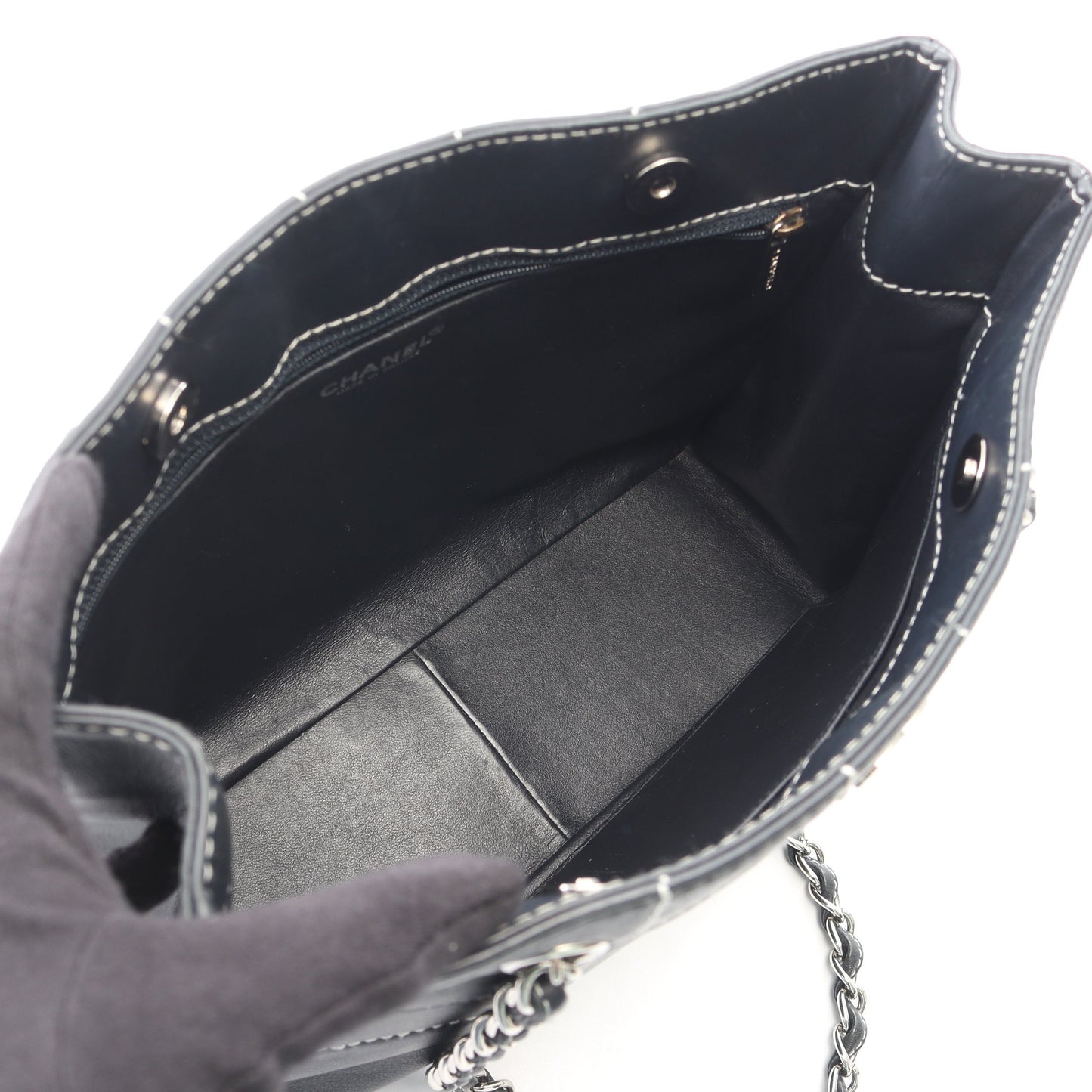 チョコバー チェーンショルダーバッグ チェーントートバッグ レザー ダークネイビー シルバー金具 シャネル バッグ CHANEL