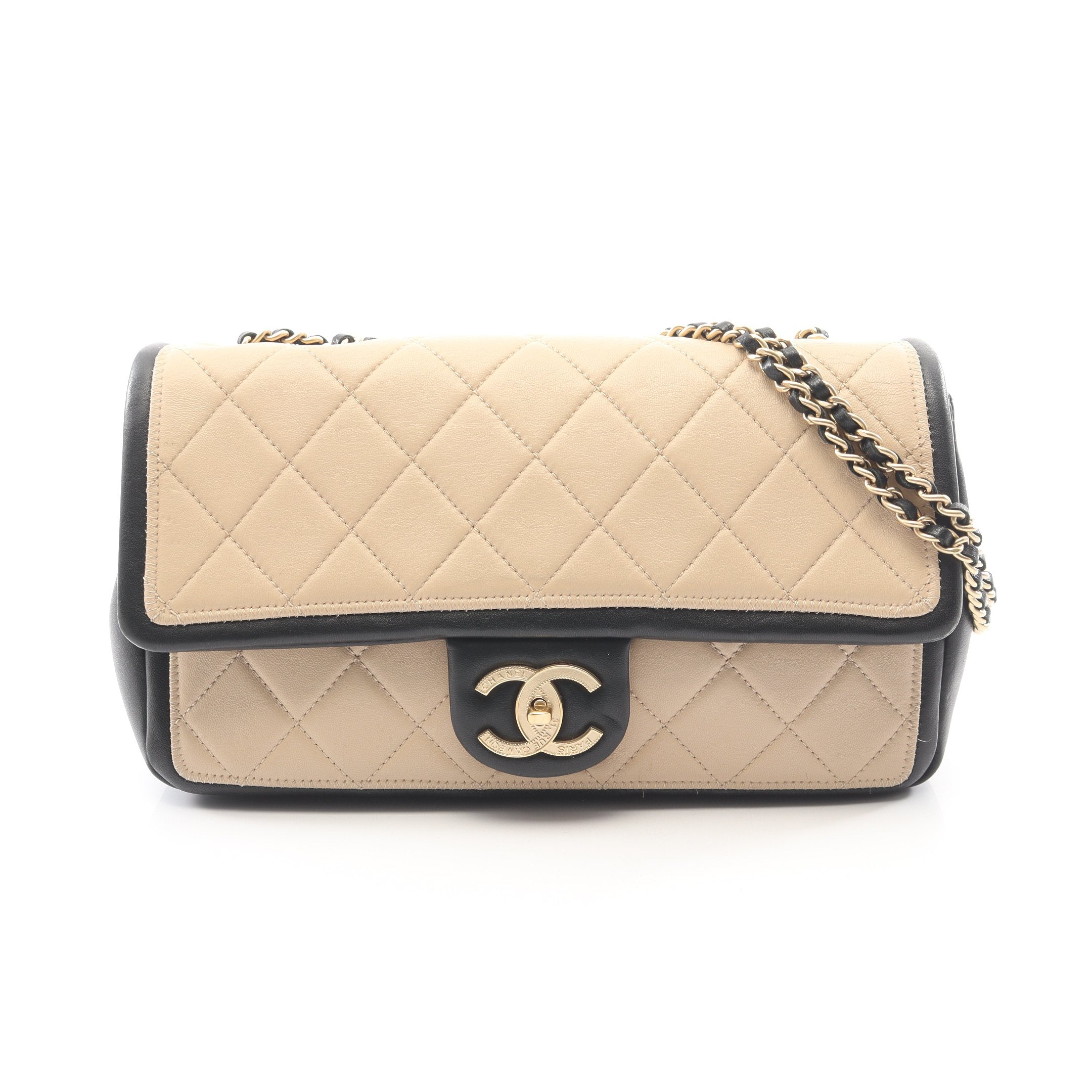 CHANEL チェーンショルダーバック　マトラッセバイカラー マトラッセ バイカラー チェーンショルダーバッグ レザー ベージュ