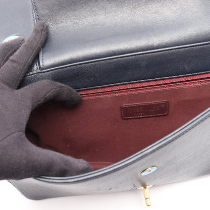 マドモアゼル マトラッセ Wフラップ チェーンショルダーバッグ レザー ネイビー ゴールド金具 シャネル