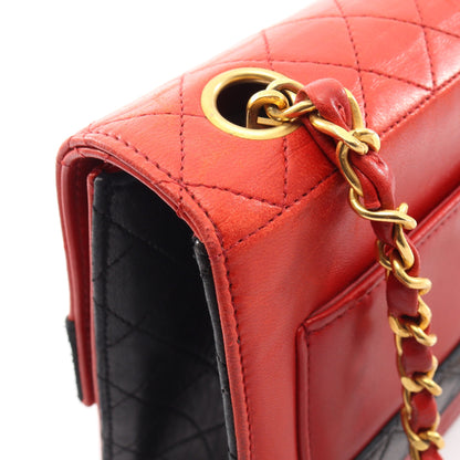 マトラッセ チェーンショルダーバッグ ラムスキン レッド ブラック ゴールド金具 シャネル