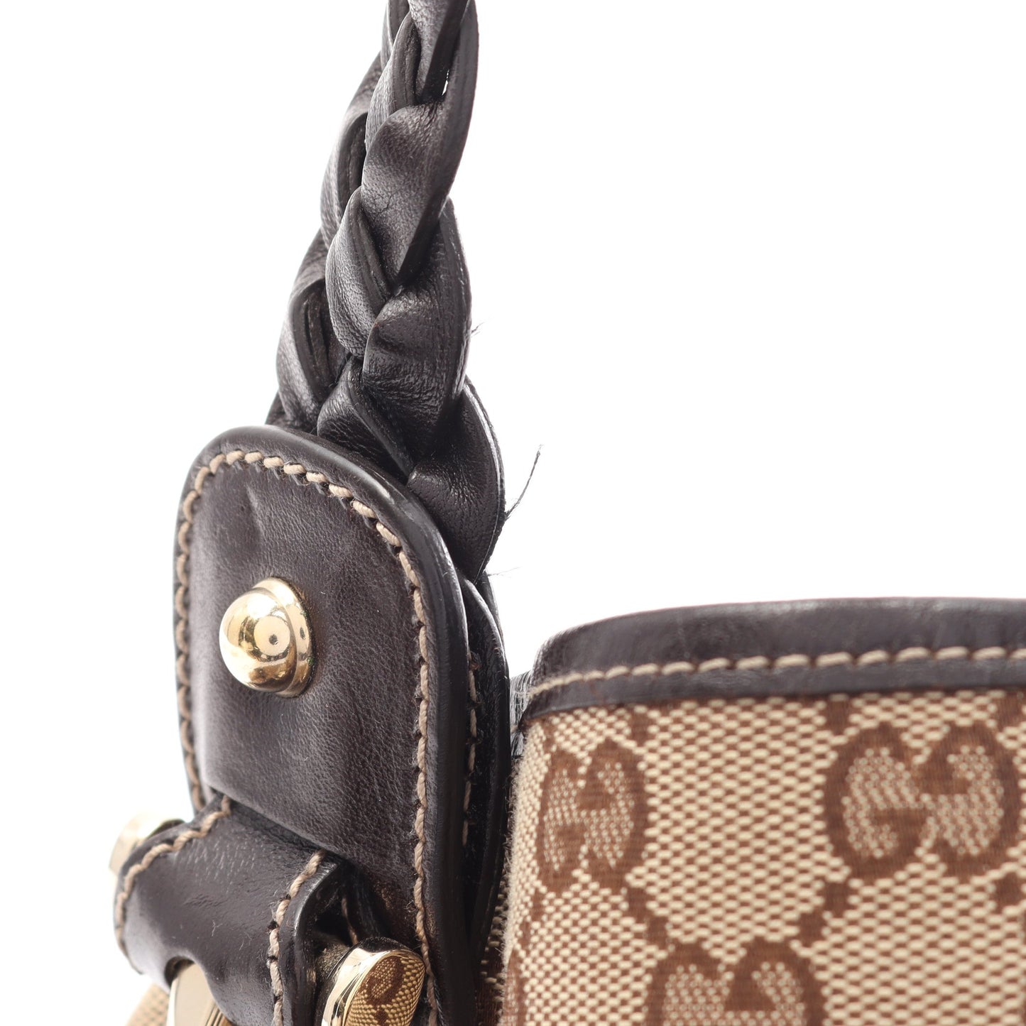 GGキャンバス ショルダーバッグ キャンバス レザー ベージュ ダークブラウン グッチ バッグ GUCCI