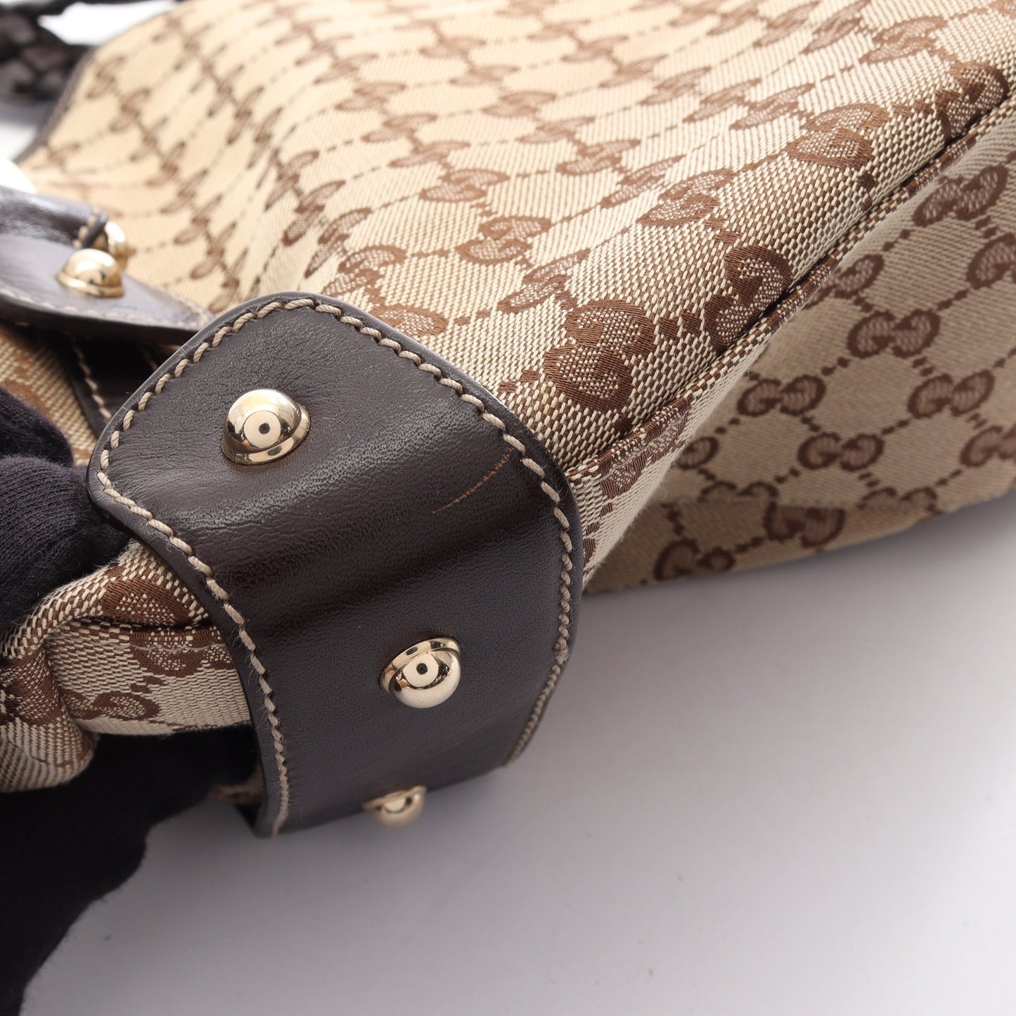 GGキャンバス ショルダーバッグ キャンバス レザー ベージュ ダークブラウン グッチ バッグ GUCCI