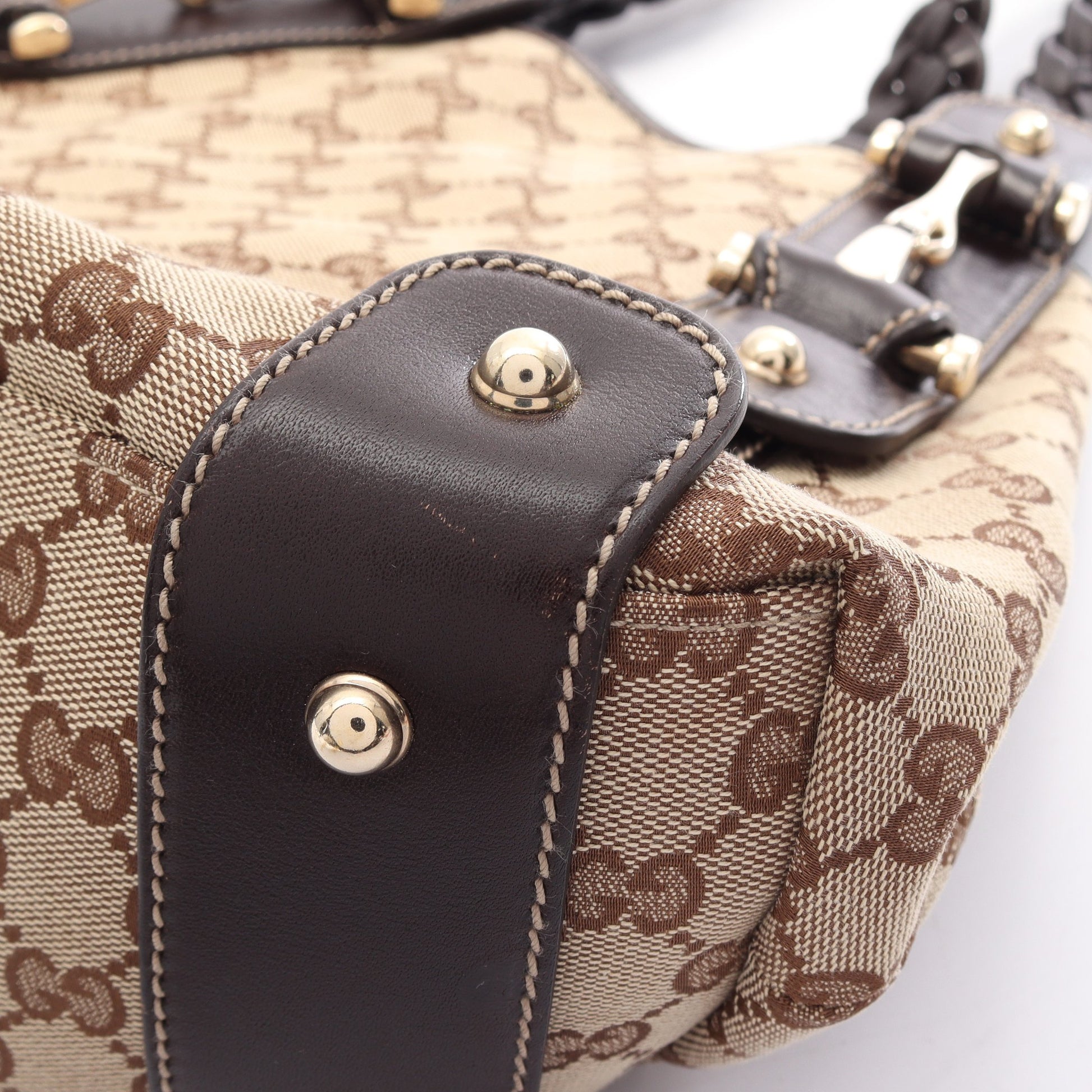 GGキャンバス ショルダーバッグ キャンバス レザー ベージュ ダークブラウン グッチ バッグ GUCCI