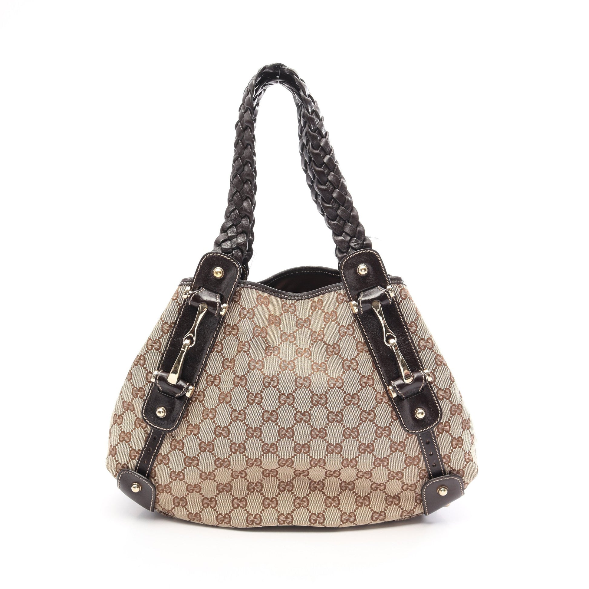 GGキャンバス ショルダーバッグ キャンバス レザー ベージュ ダークブラウン グッチ バッグ GUCCI
