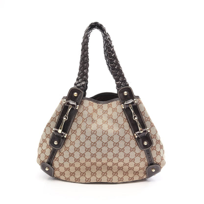 GGキャンバス ショルダーバッグ キャンバス レザー ベージュ ダークブラウン グッチ バッグ GUCCI
