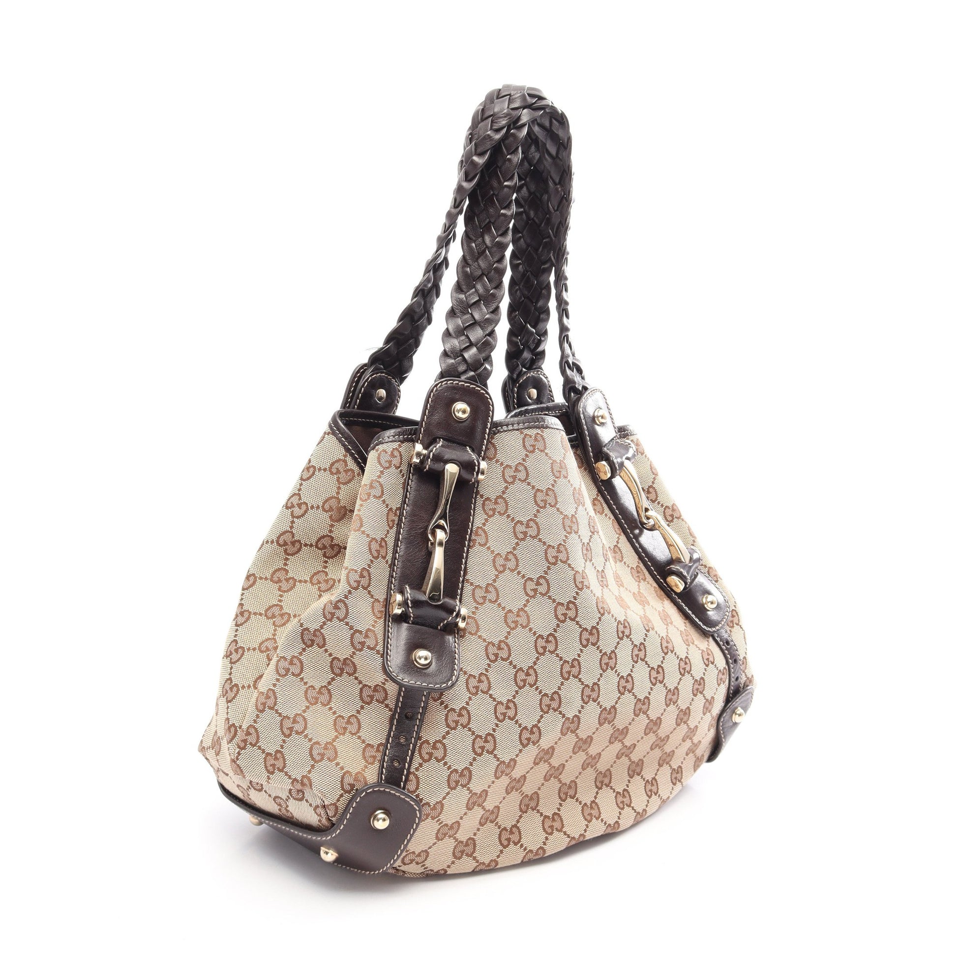 GGキャンバス ショルダーバッグ キャンバス レザー ベージュ ダークブラウン グッチ バッグ GUCCI