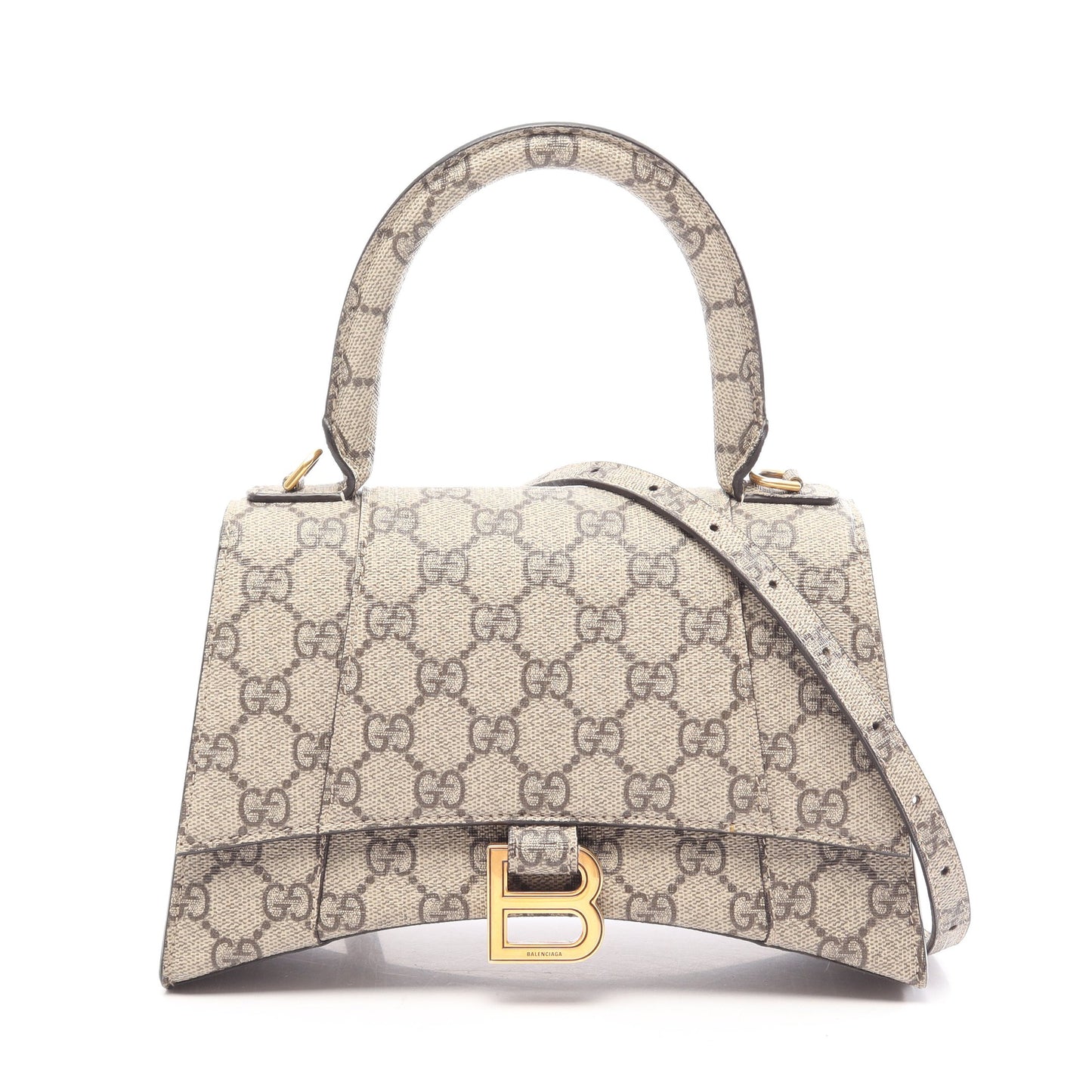 GUCCI × BALENCIAGA ハッカープロジェクト アワーグラス 2WAY ハンドバッグ PVC グレーベージュ ダークブラウン グッチ