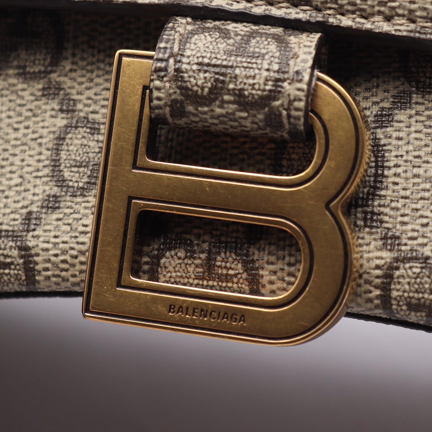 GUCCI × BALENCIAGA ハッカープロジェクト アワーグラス 2WAY ハンドバッグ PVC グレーベージュ ダークブラウン グッチ