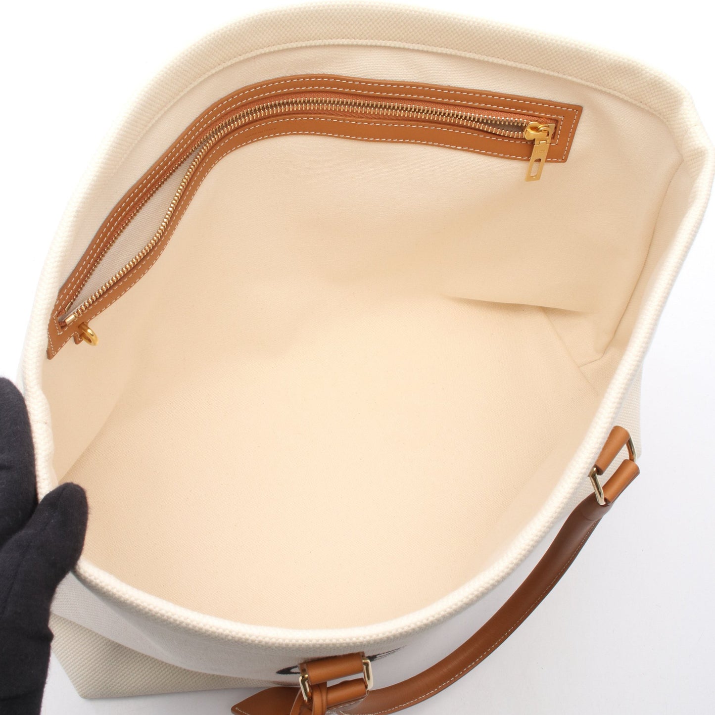 ホリゾンタル カバ ハンドバッグ トートバッグ キャンバス レザー アイボリー ブラウン セリーヌ