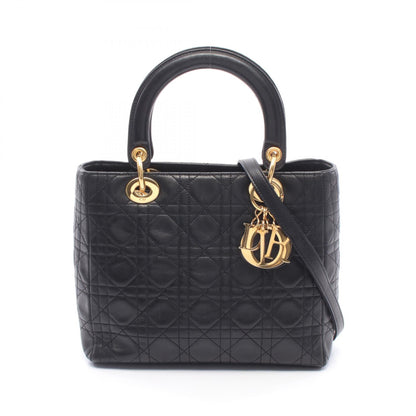 LADY DIOR レディディオール 2WAY ハンドバッグ レザー ブラック クリスチャンディオール