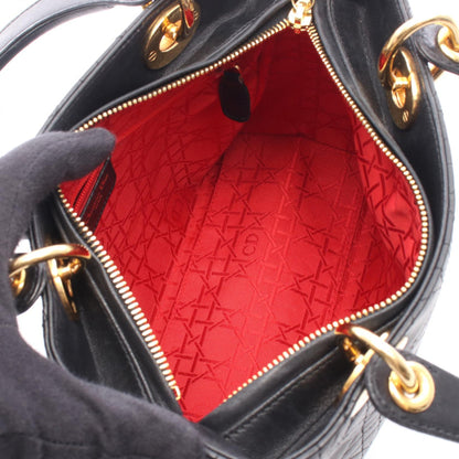 LADY DIOR レディディオール 2WAY ハンドバッグ レザー ブラック クリスチャンディオール