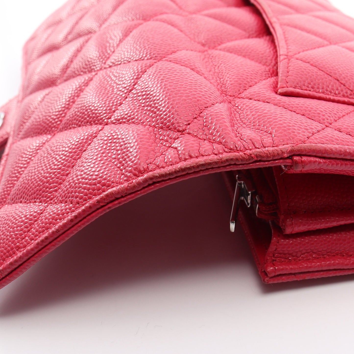 クラシック ロング フラップ ウォレット マトラッセ 二つ折り長財布 キャビアスキン ピンクパープル シルバー金具 シャネル